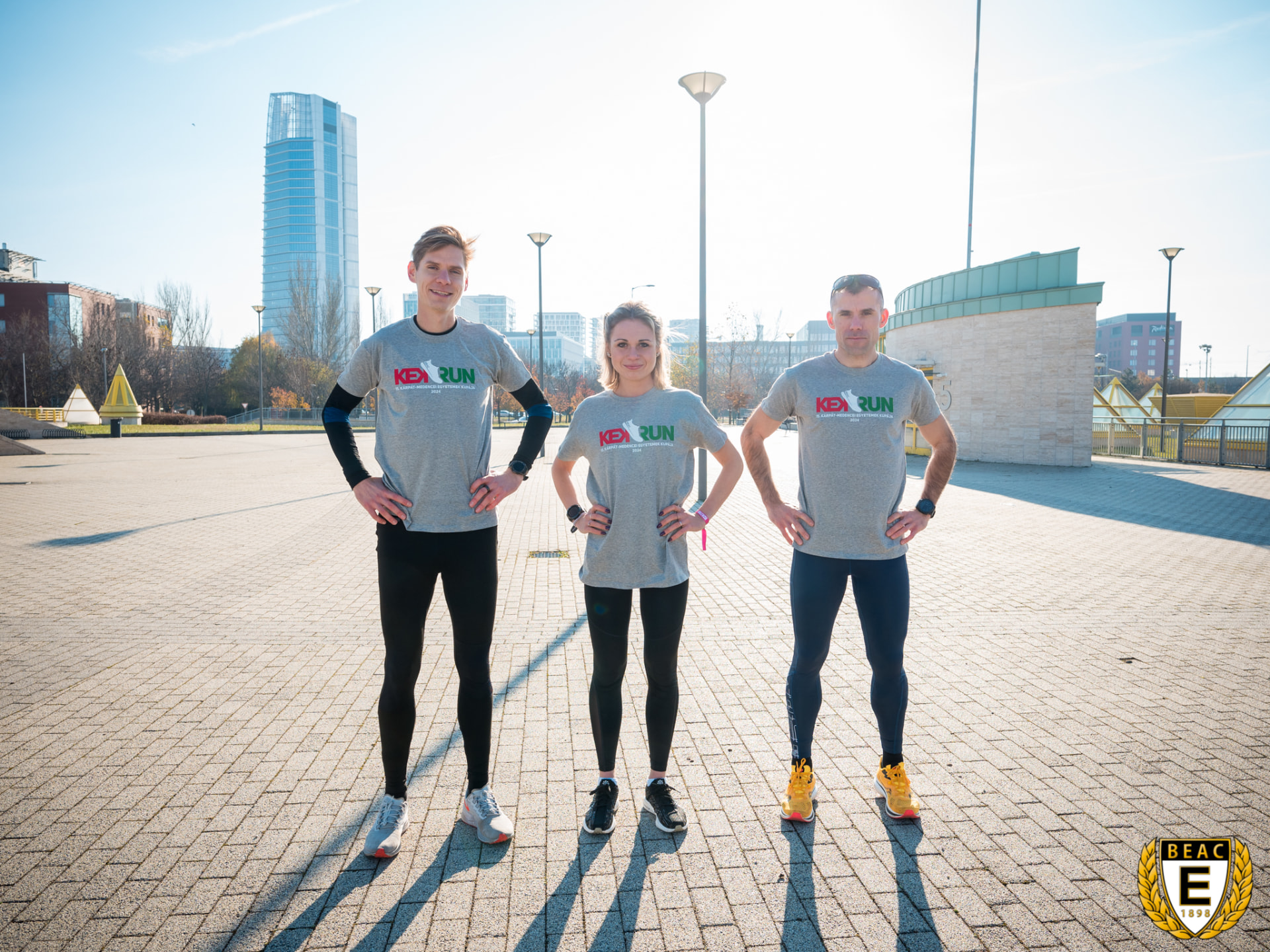 Longevity Marathoners team in KEK Run shirts before a university cup race in Budapest